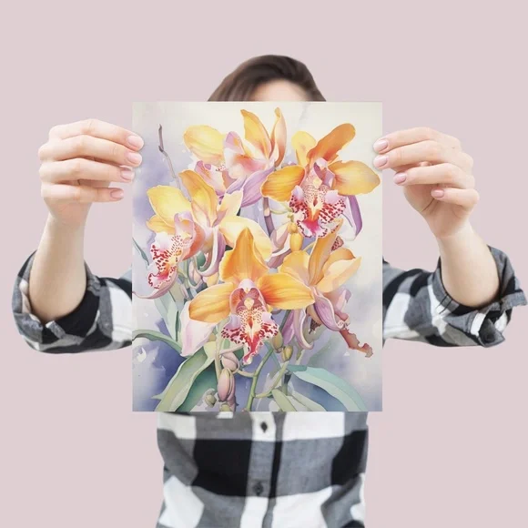 Watercolor Orchids Wall Art Illustration Print Poster Unframed - Picture 4 of 6